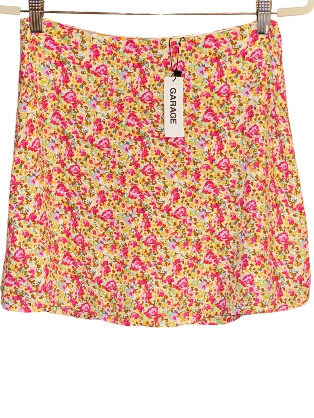 Garage Yellow & Pink Floral High Waisted A-Line Slip Mini Skirt Size Small
